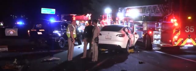 Scene from &ldquo;Teslas in &lsquo;Autopilot&rsquo; Crashing into Emergency Vehicles&rdquo; segment by CBS Austin, July 24, 2023.